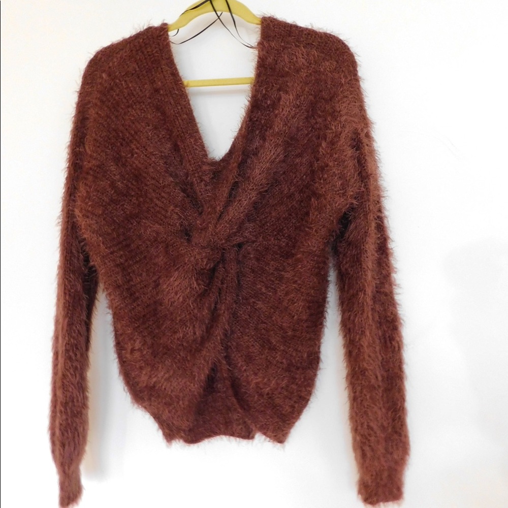 Love Tree Fuzzy Tie Back Sweater